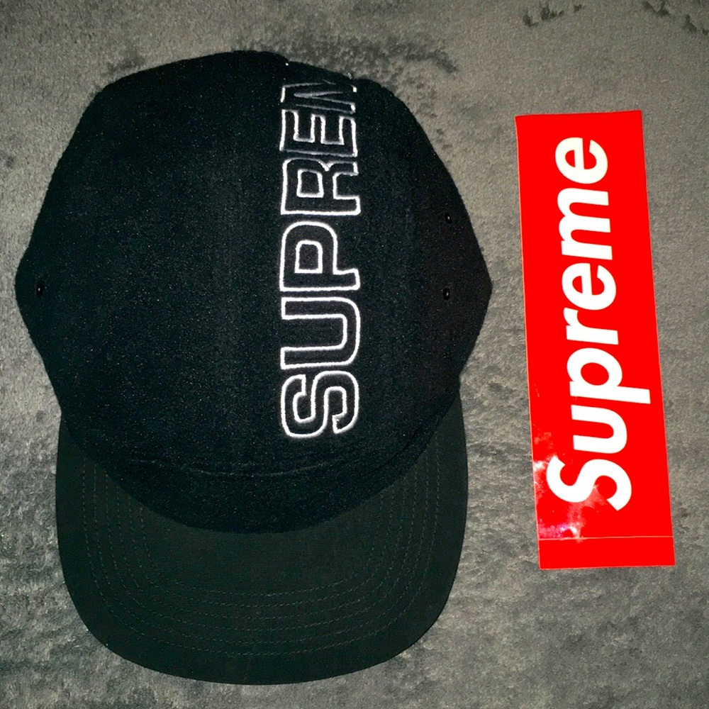 SUPREME X POLARTEC FLEECE CAP 5-PANEL HAT BLACK MENS WOMENS NEW CONDITION